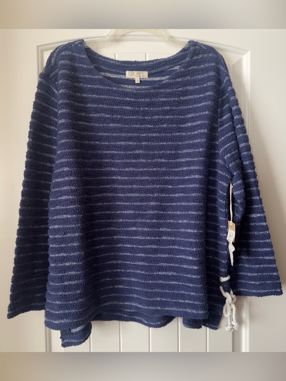 NWT Escape by Habitat Navy Stripe Cozy Boatneck Pullover Sweatshirt XL